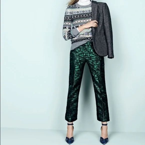 New J. Crew patio jacquard cigarette leg tailored ankle cropped trouser  pants